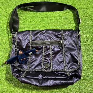 Kipling Messenger Bag Gorilla Girlz Metallic Purple RARE Satin Silver Cross Body
